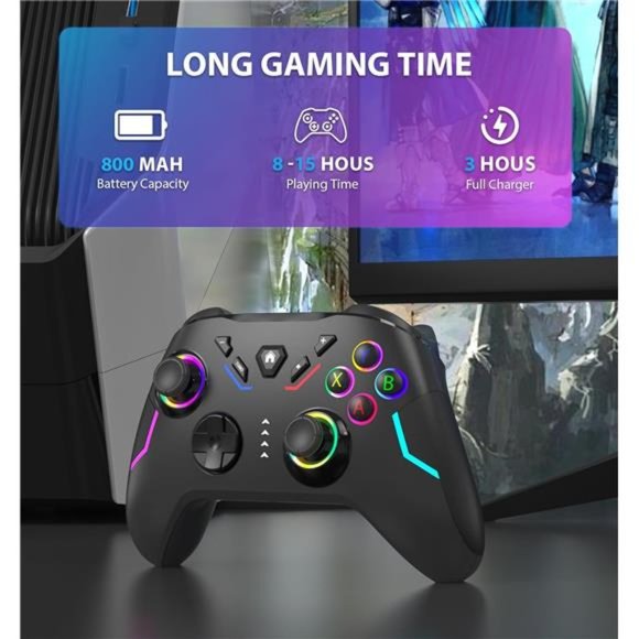 Wireless PC Gaming Controller, 9 Color LED Light PC Gamepad,（2.4G ） - Picture 3 of 7